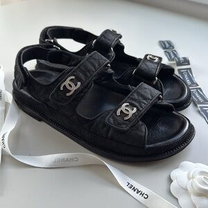 Chanel Quilted Dad Sandals, Black, Size 39.5